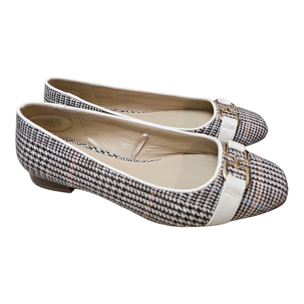 Ann Taylor Factory Plaid Ballet Flats Women's 6.5 Cream Brown Career